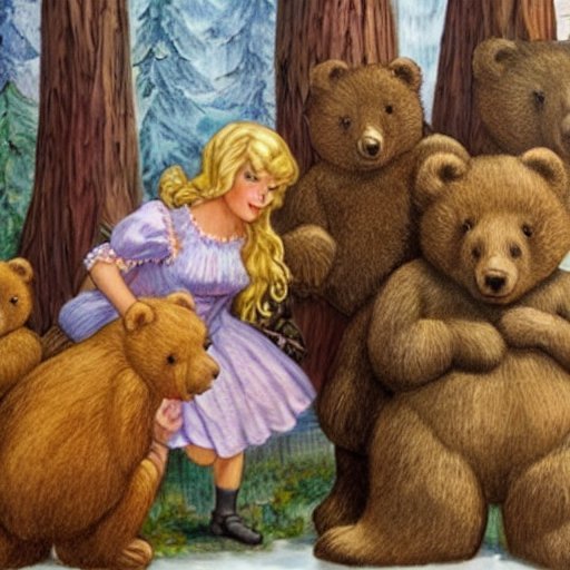Goldilocks and the 3 bears as interpreted by Stable Diffusion AI image creator. https://stablediffusionweb.com/