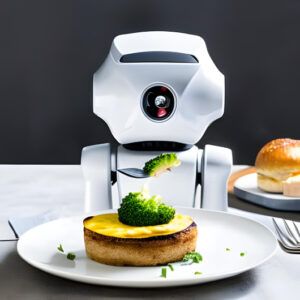 canva ai image of a robot eating food