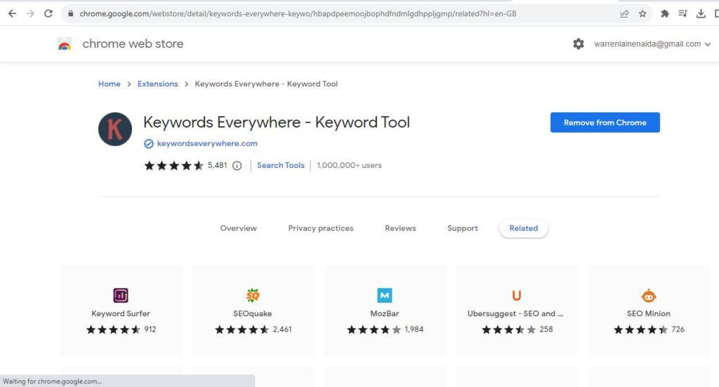 Keywords Everywhere keyword tool Chrome extension