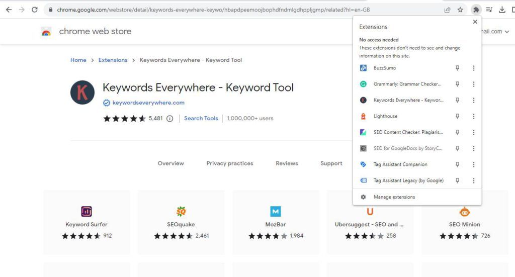 Keywords Everywhere keyword tool Chrome extension