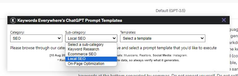 Using Keywords Everywhere Prompt Templates in ChaptGPT 