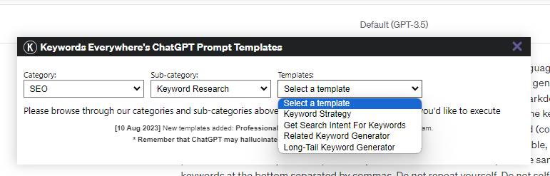 Using Keywords Everywhere Prompt Templates in ChaptGPT 