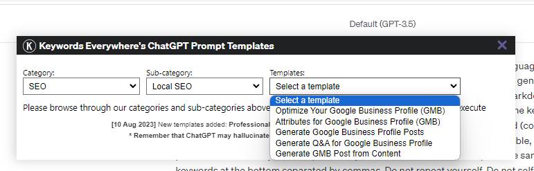 Using Keywords Everywhere Prompt Templates in ChaptGPT 