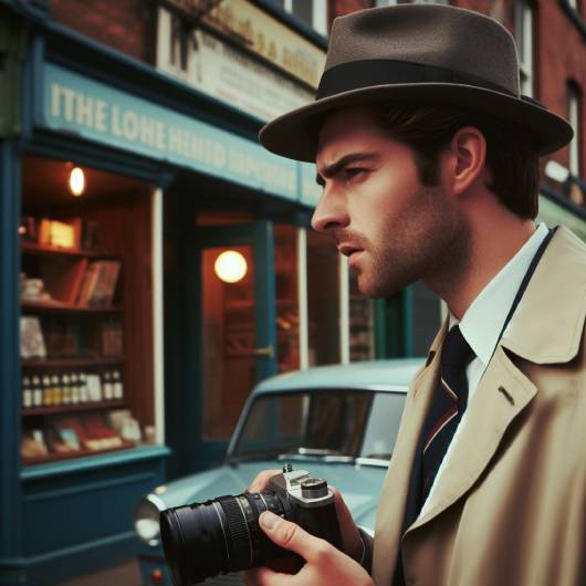 a detective looking for a shop holding a camera