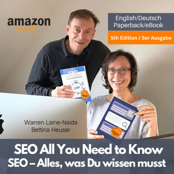 Warren Laine-Naida and Bettina Heuser holding their SEO book