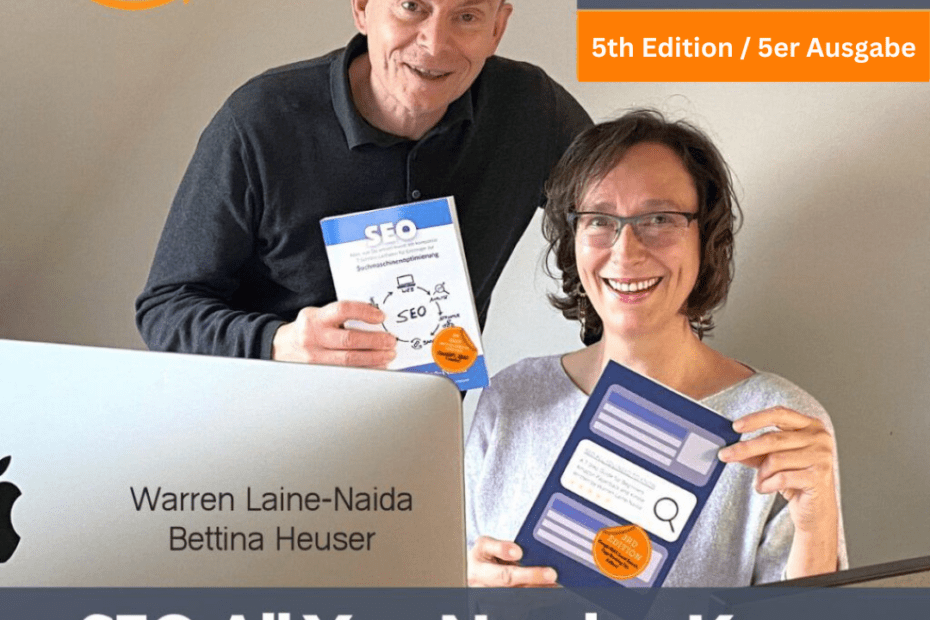 Warren Laine-Naida and Bettina Heuser holding their SEO book