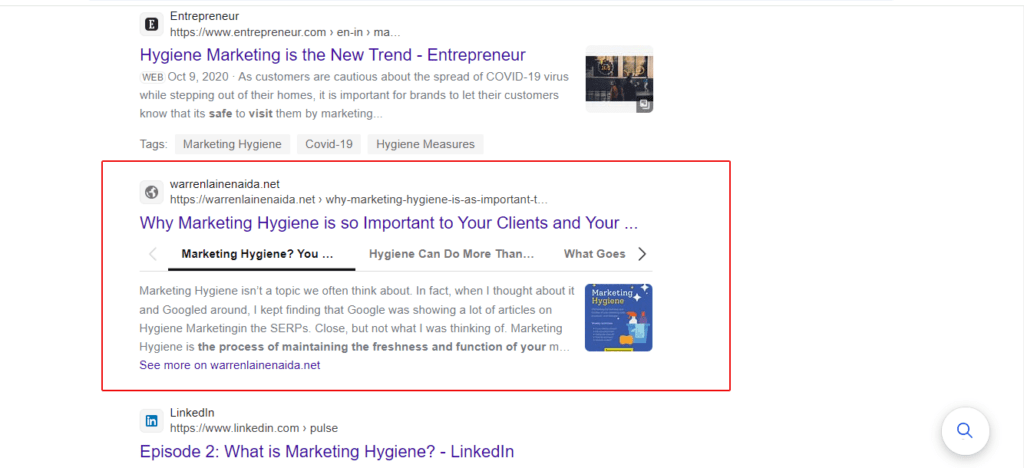 Featured snippet in Bing