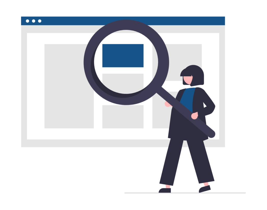 UnDraw graphic of a woman holding a magnifying glass in front of a website