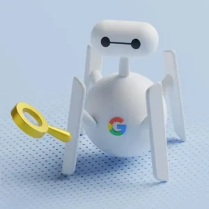 graphic of a google bot with a search glass
