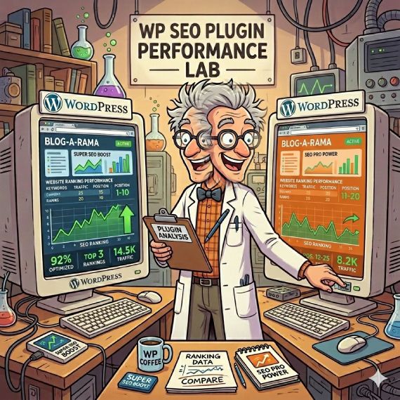 Ai generated cartoon of a scientist comparing seo plugins