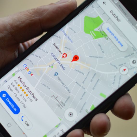 google local maps showing a butcher on a smartphone